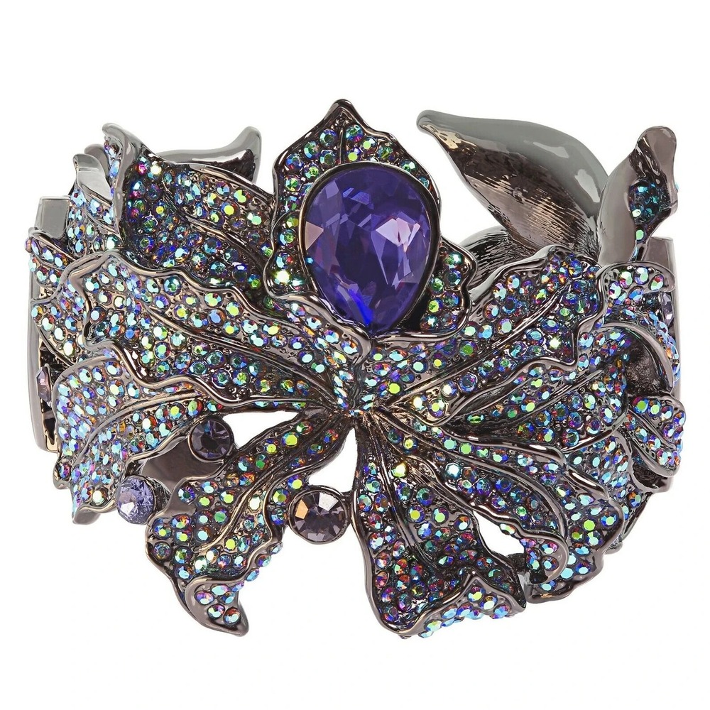 NIB Heidi Daus‎ "Wild Orchid" Crystal Floral Flower Bracelet Cuff Bangle ~ Small